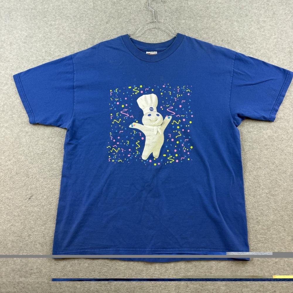 Vintage‎ 90s Pillsbury Doughboy T-Shirt Blue Graphic Hanes Beefy Party Mens XL